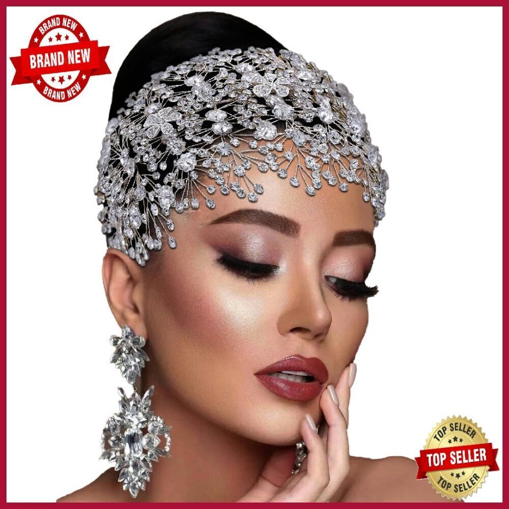 Handmade Bridal Rhinestone Headband 12.6x5.5 Inches Wedding Hair Accessory